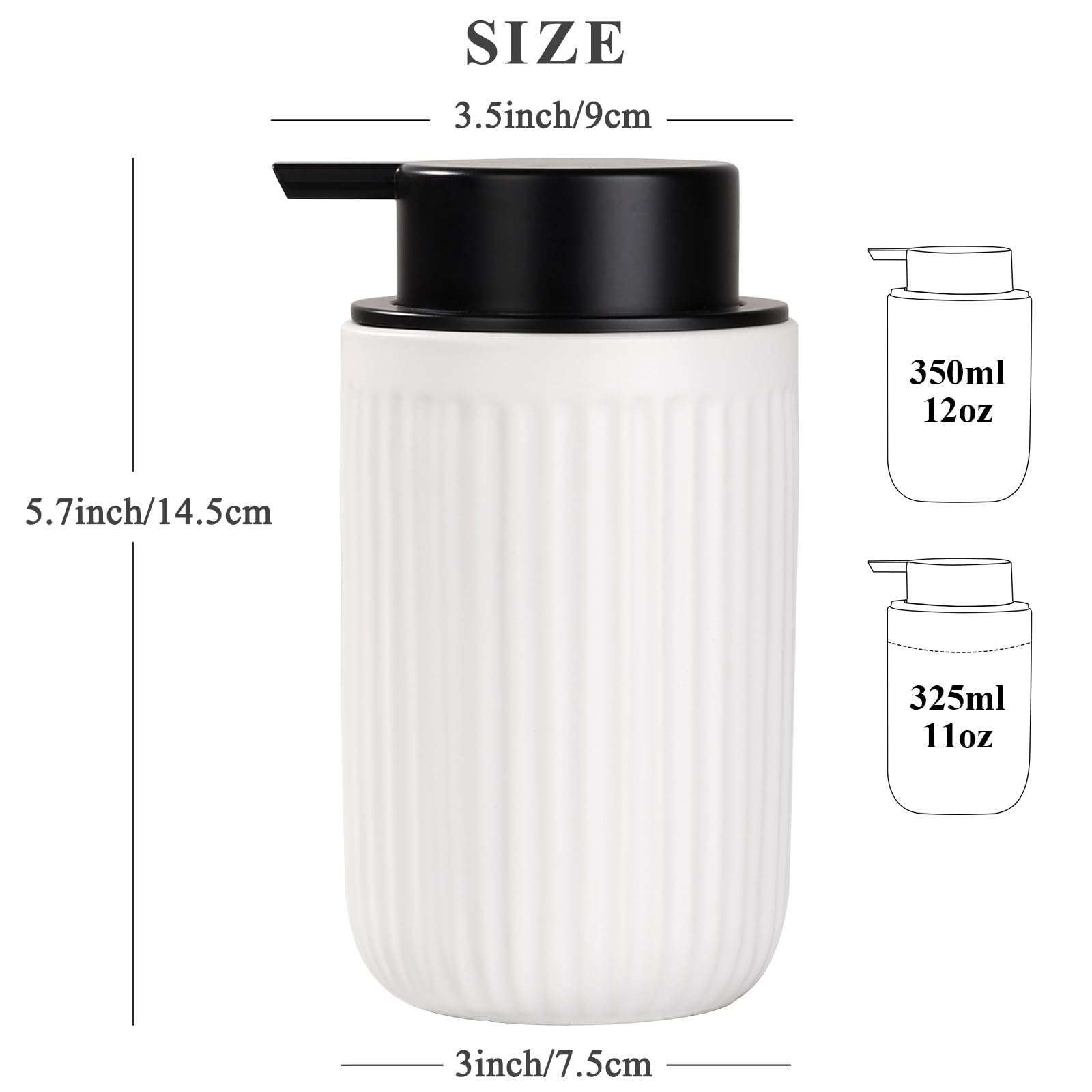 Bosilunlife Foam Hand Soap Dispenser - White Ceramic Foaming Soap Dispenser For Bathroom 12Oz Refillable Liquid Lotion Soap Disp